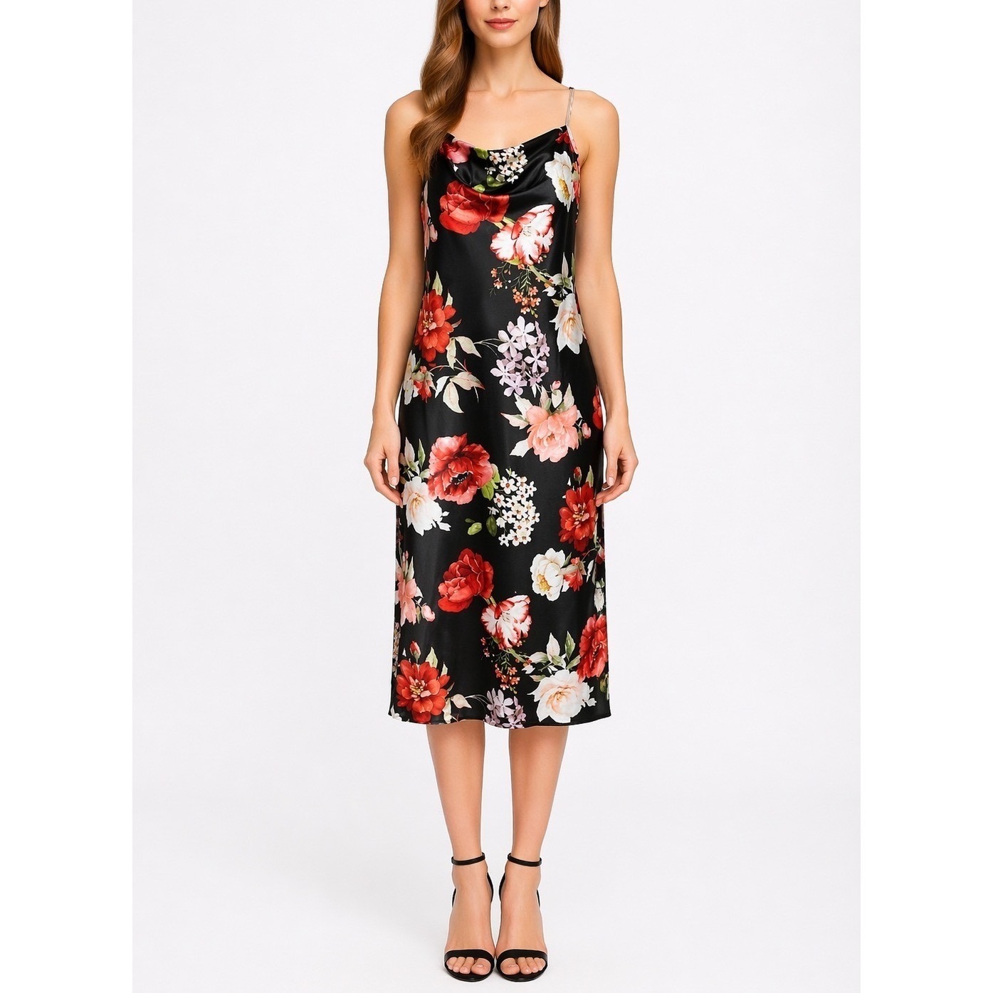 Bebe Y2k Satin Slip Dress Size S Dark Floral Whimsigoth Cowl Neck Romantic Event